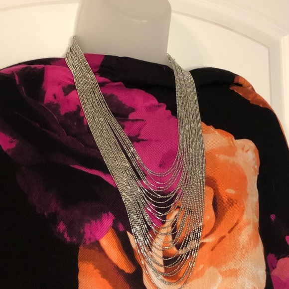NWT Multi-Row Italian Waterfall Necklace in Silvertone. - Picture 2 of 16